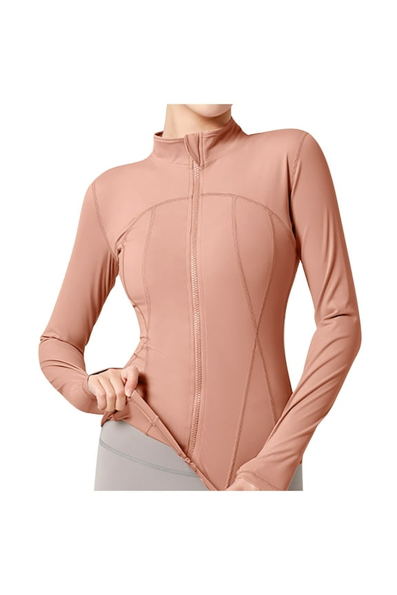 Women's Slim Fit Full Zip Athletic Running Sports Workout Jacket with Pockets Winter Jackets for Women Pink XXL