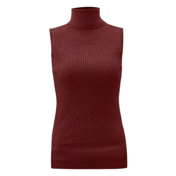 Ediodpoh Women's Slim Fit Solid Color Knitted Sleeveless Turtleneck Vest Sweater with Tank Top Sweater Vest Women for Layering and Casual Wear Red