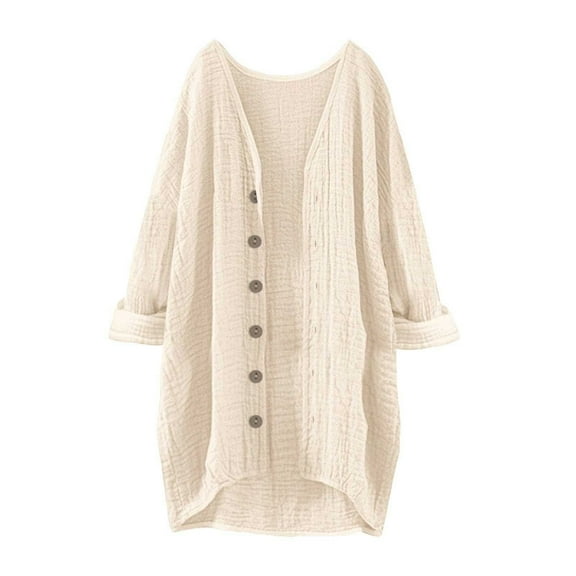 Ediodpoh Women’s Solid Blouse V Neck Long Sleeve Large Sizes Tunic Long Shirt Cardigan for Women Beige XXXL