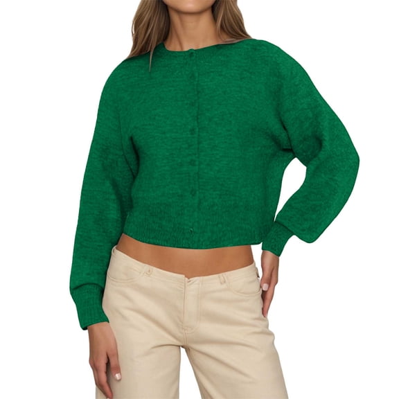 Ediodpoh Women's Solid Color Casual Everyday Cardigan with Open Front for Layering Cardigans for Women Green M