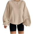 thumbnail image 1 of Ediodpoh Women's Solid Color Crew Neck Long Sleeve Raglan Sleeve Basic Pullover Sweatshirts for Women Hoodless Khaki M, 1 of 6