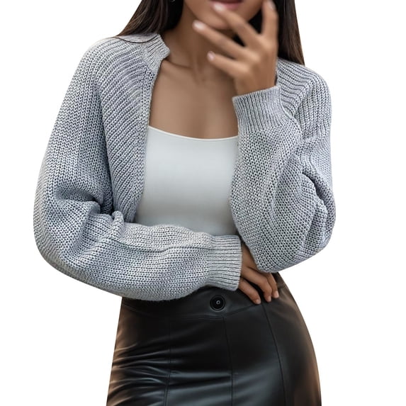 Ediodpoh Women's Solid Color French Style Sleeve Knitted Shawl Coat Short Cardigan Sweaters for Women Top Grey