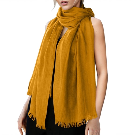 Fgnfyis Women's Solid Color Linen Scarf for All Season Beach Strip Scarf Lightweight and Breathable for Sun Protection Gold