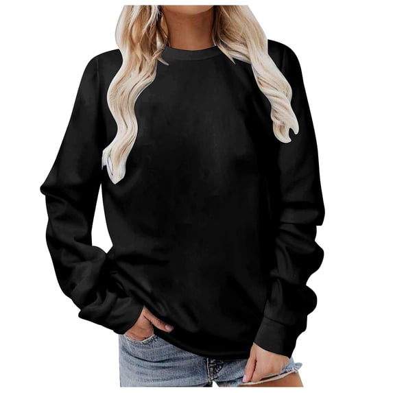 Ediodpoh Women's Solid Color Oversized Crewneck Long Sleeve Pullover Sweatshirts for Women Hoodless Black XXL
