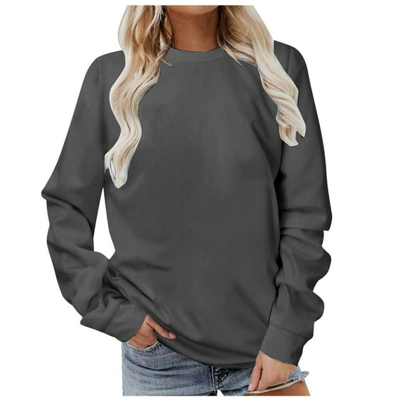 Ediodpoh Women's Solid Color Oversized Crewneck Long Sleeve Pullover Sweatshirts for Women Hoodless Dark Gray XL