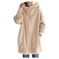 thumbnail image 1 of Ediodpoh Women's Solid Color Zippered Hooded Longline Lined Streetwear hoodies for women Pullover Jacket Khaki M, 1 of 6