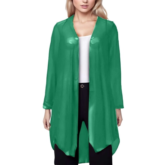 Ediodpoh Women's Solid Thin Transparent Mesh Cardigan for Women Three Quarter Sleeve Mid Length Shawl Coat Green XXL