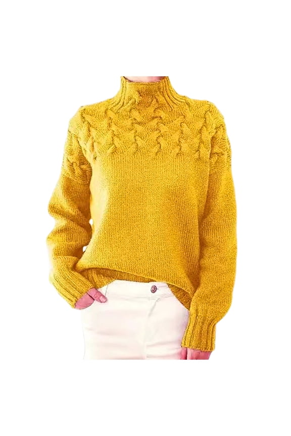 Ediodpoh Women's Stylish Loose Fitting Turtleneck Long Sleeved Sweater Women's Sweaters Light Yellow XXL