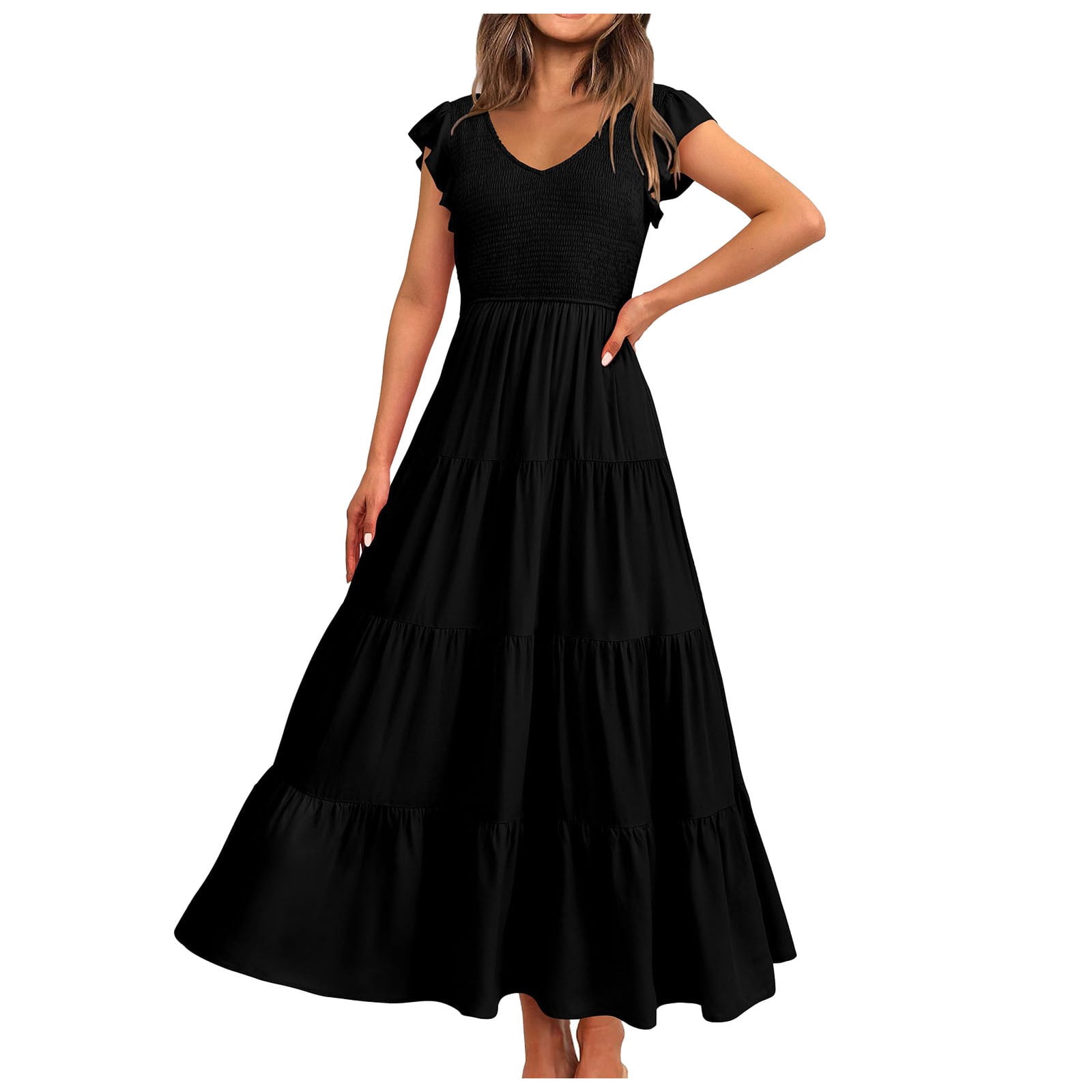 Wenrine Womens Black Sundress Summer Maxi Dress main image 1