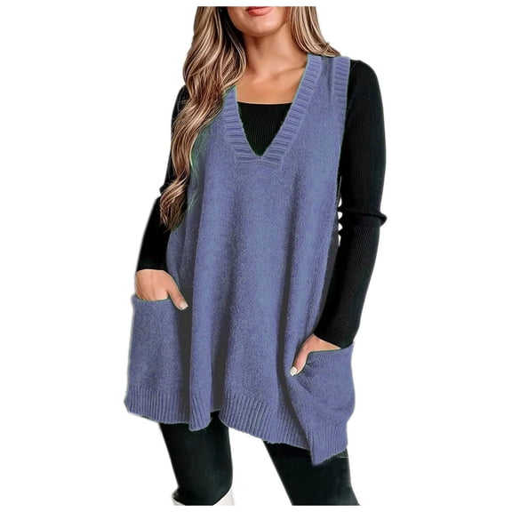 Ediodpoh Women's Sweater Vest V Neck Pullover Knitwear Tank Top Sleeveless Sweater Vest Women Comfortable Fashion Light Blue L