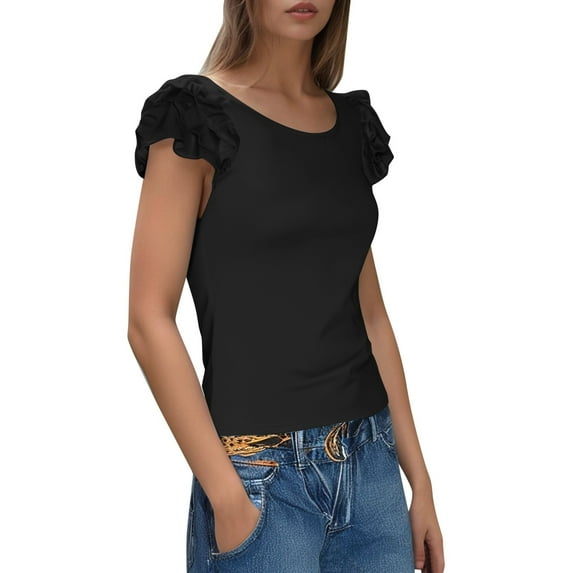 Ediodpoh Women's T Shirts Casual Stylish Tees for Everyday Wear for Summer Outings and Comfy Fabric Versatile Designs for Various Occasions Womens Tshirts Black XXL