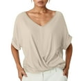 thumbnail image 1 of Fgnfyis Womens Tops Solid Color V Neck Short Sleeve Elegant T Shirt for Women T Shirts for Women Beige XXL, 1 of 5