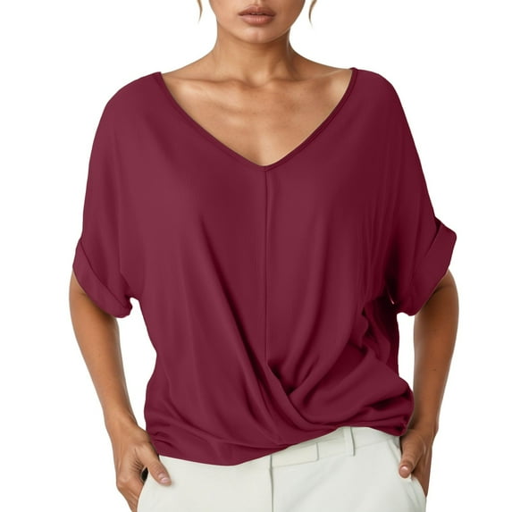 Fgnfyis Womens Tops Solid Color V Neck Short Sleeve Elegant T Shirt for Women T Shirts for Women RD1 S