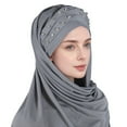 thumbnail image 1 of Riforla Women's Three Layer Tie Head Wrap Scarf Turban Cap Elegant and Stylish Head Covering Accessory Grey, 1 of 3