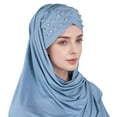 thumbnail image 1 of Riforla Women's Three Layer Tie Head Wrap Scarf Turban Cap Elegant and Stylish Head Covering Accessory Sky Blue, 1 of 3