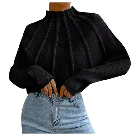Ediodpoh Women's Turtleneck Solid Color Knit Pullover Batwing Sleeve Sweater Top Knit Tops for Women Black S