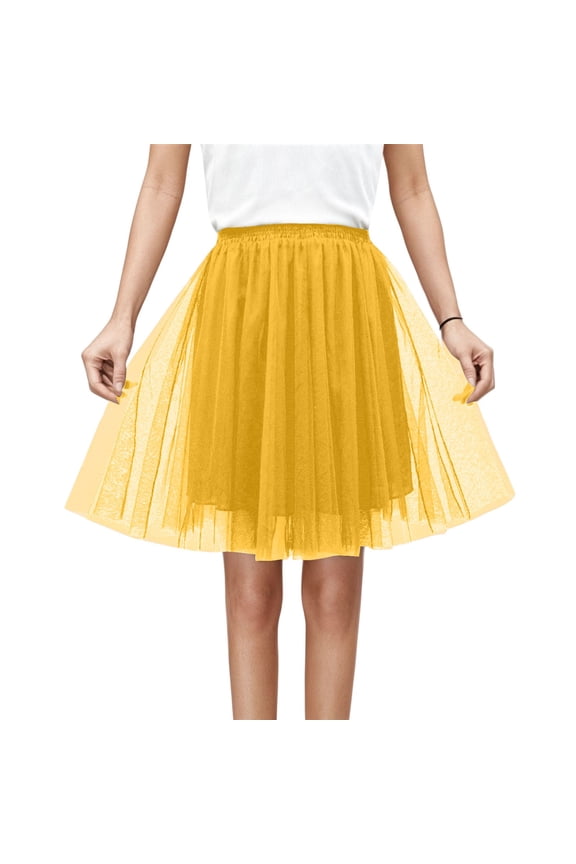Ediodpoh Women's Tutu Skirt Pleated Midi Skirt High Waist Flowy Hem for Festive Party and Carnival Ballet Skirt Gold M