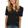 thumbnail image 1 of Ediodpoh Women's V Neck Button Down T Shirt Casual Comfortable Blouse for Summer Everyday Wear Stylish Basic Top Tshirts for Women Black M, 1 of 7