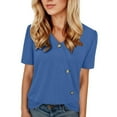 thumbnail image 1 of Ediodpoh Women's V Neck Button Down T Shirt Casual Comfortable Blouse for Summer Everyday Wear Stylish Basic Top Tshirts for Women Blue S, 1 of 8