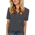 thumbnail image 1 of Ediodpoh Women's V Neck Button Down T Shirt Casual Comfortable Blouse for Summer Everyday Wear Stylish Basic Top Tshirts for Women Grey L, 1 of 9
