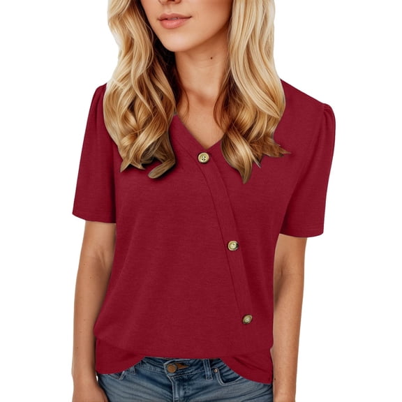 Ediodpoh Women's V Neck Button Down T Shirt Casual Comfortable Blouse for Summer Everyday Wear Stylish Basic Top Tshirts for Women S