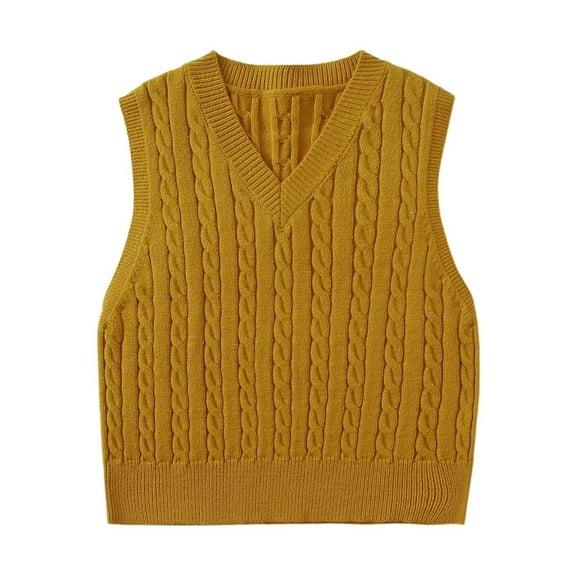 Ediodpoh Women's V Neck Knitted Pullover Vest Sweater Sleeveless Top Sweater Vest Women Yellow L