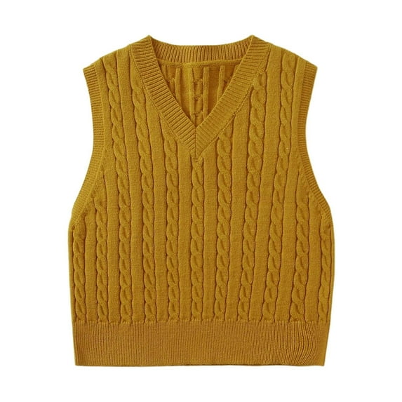 Ediodpoh Women's V Neck Knitted Pullover Vest Sweater Sleeveless Top Sweater Vest Women Yellow XL