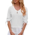 thumbnail image 1 of Ediodpoh Women's V Neck Mid Sleeve Button Detail T Shirt for Casual Wear Tshirts Shirts for Women White XXL, 1 of 9