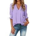 thumbnail image 1 of Ediodpoh Women's V Neck Short Sleeve Loose Fit Solid Color Top Stylish and Comfortable for Summer Womens Tops PP1 M, 1 of 4