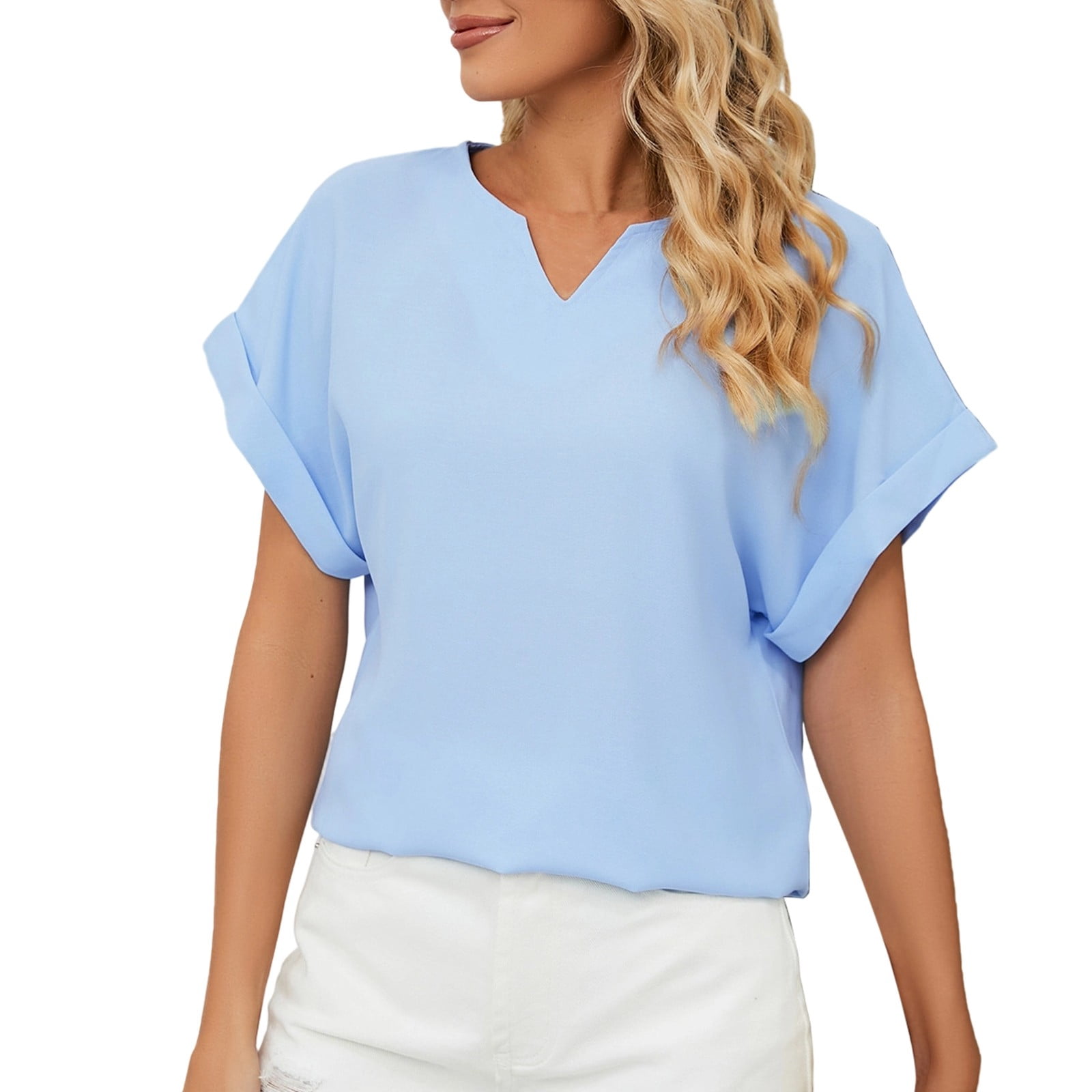 Fgnfyis Womens Tops Women's V Neck Short Sleeve T Shirt Casual ...