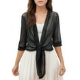 thumbnail image 1 of Ediodpoh Women's Waistband Filigree with A Small Mesh Shawl Short Cardigan Delicate Womens Cardigan Sweaters Black, 1 of 5