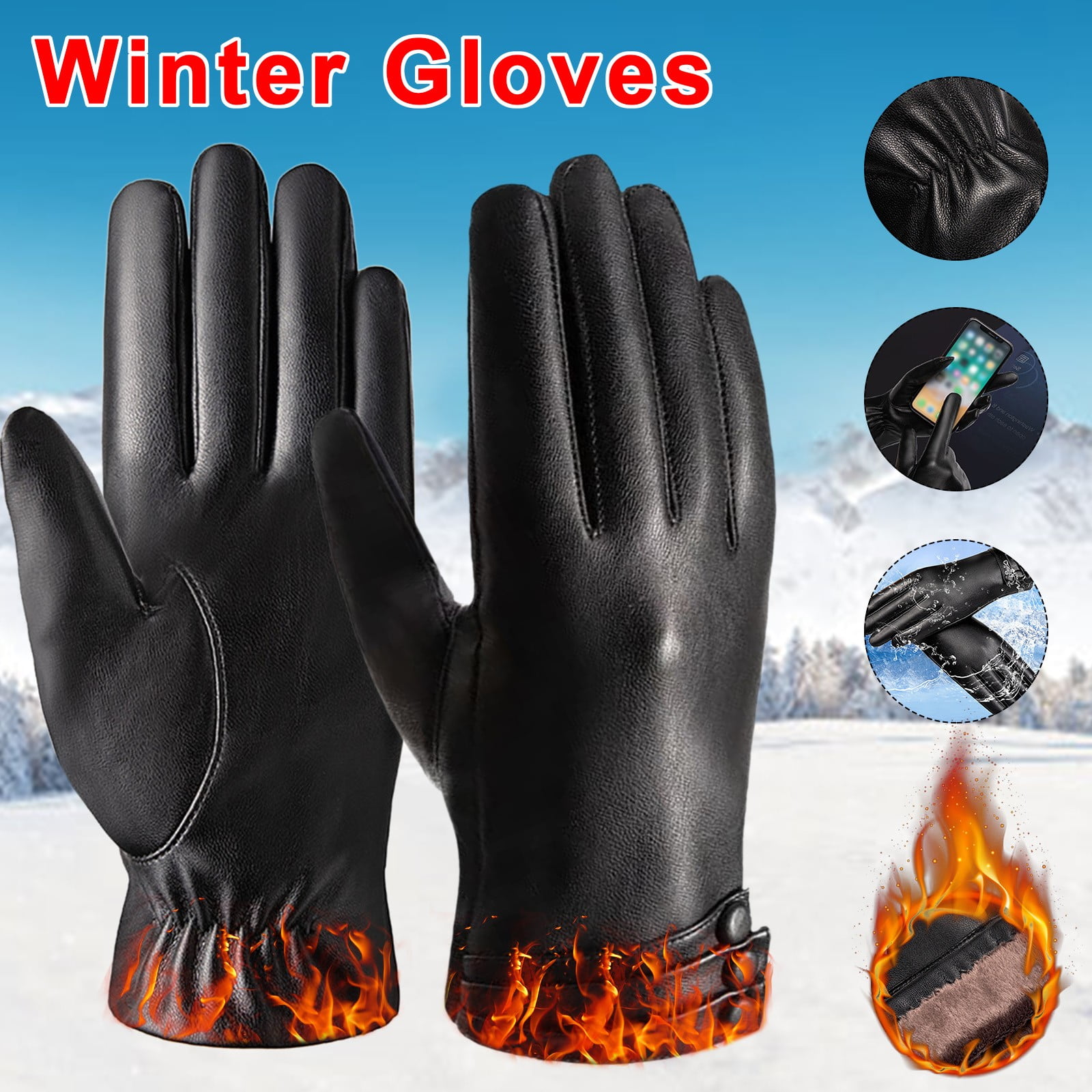 Ediodpoh Women's Winter Gloves Touchscreen Warm Lined Leather Water