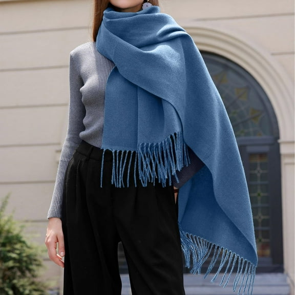 Ediodpoh Women's Winter Solid Color Tassel Shawl Imitation Wool Warm Scarf Elegant and Fashion Accessory Light Blue