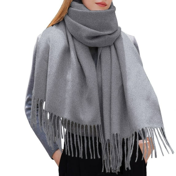 Ediodpoh Women's Winter Solid Color Tassel Shawl Imitation Wool Warm Scarf Elegant and Fashion Accessory Light Gray