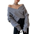 thumbnail image 1 of Ediodpoh Women's Wrap V Neck Cropped Sweaters 2025 Fall Long Sleeve Front off Shoulder Solid Knitted Pullover Tops Fall Sweaters for Women Grey, 1 of 4