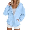 thumbnail image 1 of Ediodpoh Women's Zip up Hoodies for Women Casual Button Front Jacket Soft Warm Winter Outerwear Cozy Pullover Sweatshirt for Everyday Wear Blue S, 1 of 5