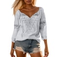 thumbnail image 1 of Riforla Women's off Shoulder Linen and Lace Trim Long Sleeve Top Stylish and Comfortable Womens Tops Grey XL, 1 of 4