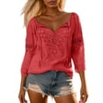 thumbnail image 1 of Riforla Women's off Shoulder Linen and Lace Trim Long Sleeve Top Stylish and Comfortable Womens Tops Red XXXXL, 1 of 4
