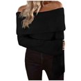 thumbnail image 1 of Ediodpoh Women's off Shoulder Slim Fit Fashion Knitted Long Sleeve Sweater and Elegant Pullover Top Sweaters for Women Black S, 1 of 5