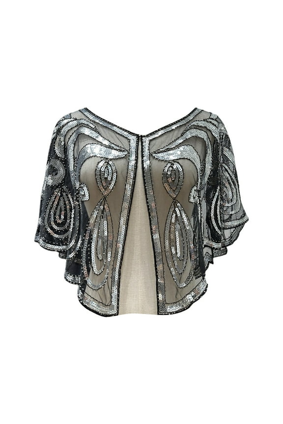 Womens 1920s Flapper Shawl Sequin Beaded Cover up for Evening Dresses Party Wedding Formal Harlem Night Dark Gray