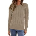 thumbnail image 1 of Ediodpoh Womens 2024 Cute Elegant Soft Crewneck Long Sleeve Hollow Cable Knit Pullover Sweaters Women Sweaters Khaki L, 1 of 5