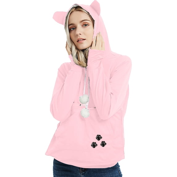 Ediodpoh Womens Autumn Winter Loose Pet Hooded Pullover Sweater Cat Dog Large Pouch Hoodies for Women Pink M