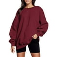 thumbnail image 1 of Ediodpoh Womens Autumn Winter Loose Top Solid Color Drop Shoulder Sleeve Hoodless Pullover Sweatshirt Sweater Crewneck Sweatshirts Women Red XL, 1 of 3