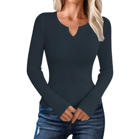 Ediodpoh Womens Autumn Winter Warm Solid Color V Neck Knit Pullover Sweater Top Sweaters for Women BU1 S