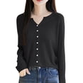thumbnail image 1 of Ediodpoh Womens Cardigan Lightweight Seamless Knit V Neck Open Front Jacket with Rolled Edges for Comfortable Layering Black L, 1 of 4
