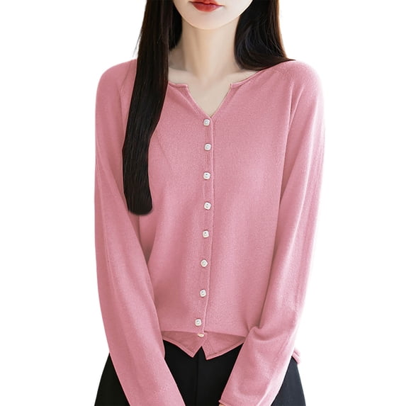 Ediodpoh Womens Cardigan Lightweight Seamless Knit V Neck Open Front Jacket with Rolled Edges for Comfortable Layering Pink L