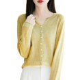 thumbnail image 1 of Ediodpoh Womens Cardigan Lightweight Seamless Knit V Neck Open Front Jacket with Rolled Edges for Comfortable Layering Yellow M, 1 of 6