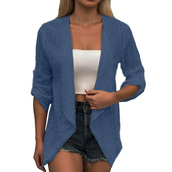 Ediodpoh Womens Cardigan Solid Elegant Cardigan Lace Cutout Design Casual Mid Sleeve Button up Top Navy XXL