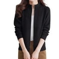 thumbnail image 1 of Ediodpoh Womens Cardigan Sweaters Knit Sweater Coat Short Zip up Semi High Neck Loose Fit Pure Color Soft Yarn Outerwear Black, 1 of 4
