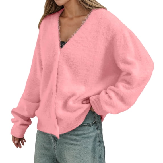 Ediodpoh Womens Cardigan Sweaters Soft Knit Cardigan Long Sleeve Open Front Loose Fit Casual Outwear Cozy Fall Winter Pink L